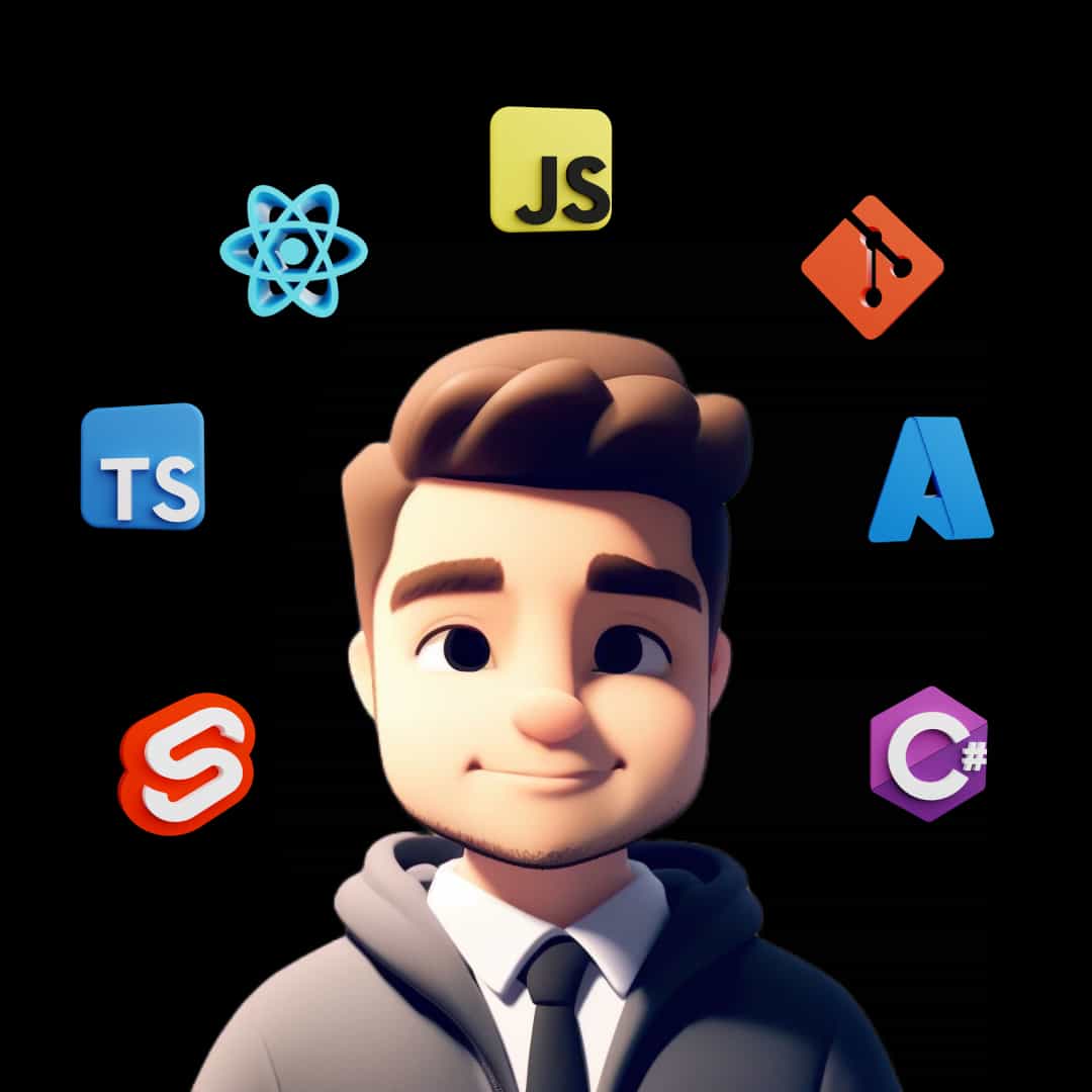 cartoon image of james shopland with icons of programming languages surrounding him